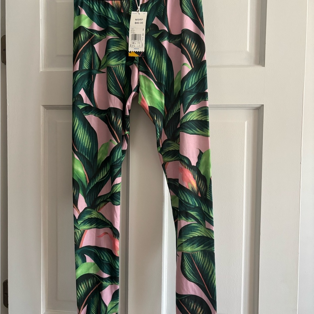 Adidas Originals Pink and Green Leaf Print Leggings